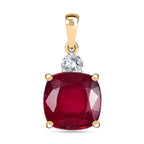9K Yellow Gold AA African Ruby, Lab Grown Diamond VS-E-F Solitaire Pendant 9.34 Ct