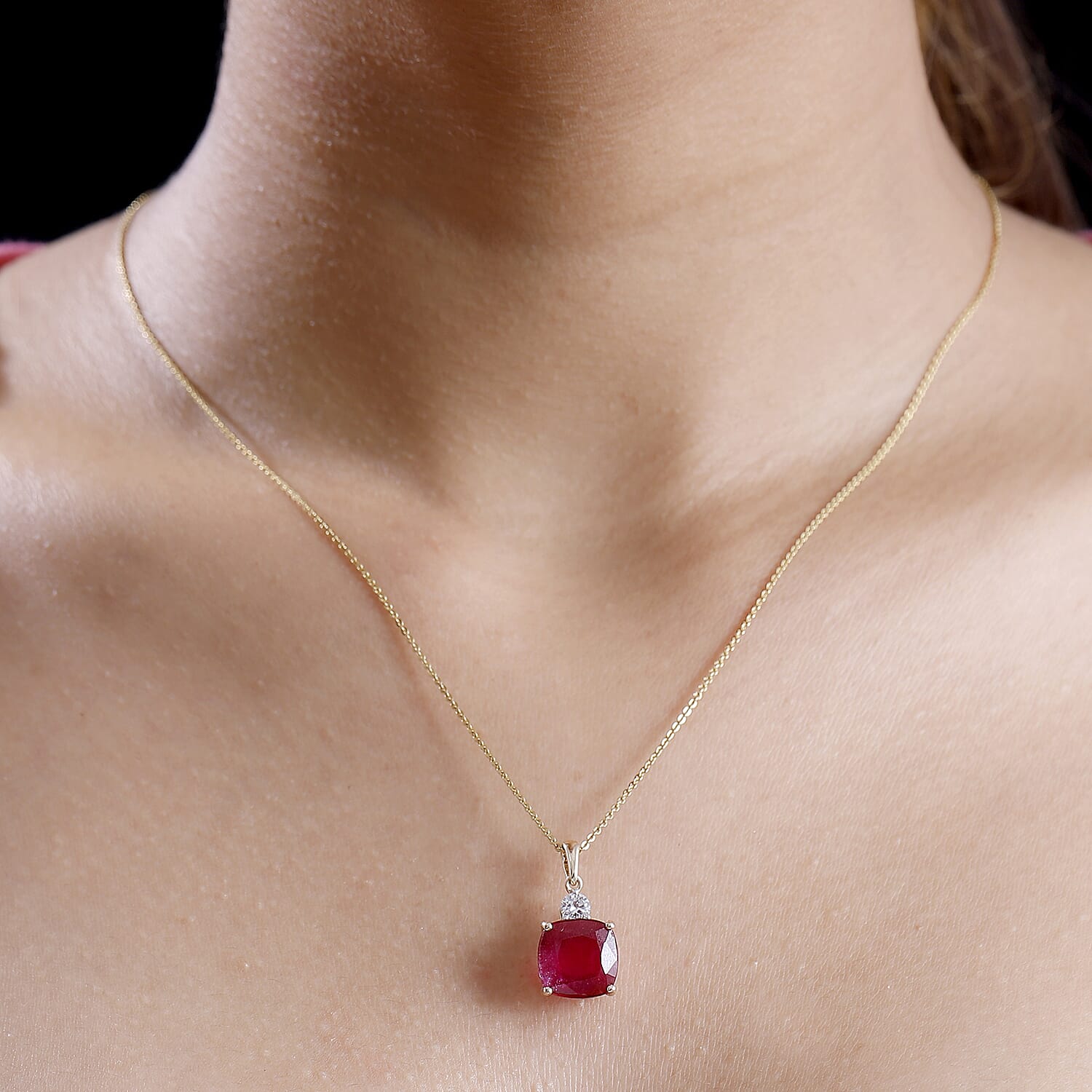 9K Yellow Gold AAA African Ruby, Lab Grown Diamond EF, VS Solitaire Pendant 9.34 ct. 7965208 2