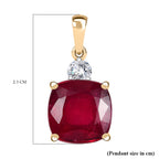 9K Yellow Gold AA African Ruby, Lab Grown Diamond VS-E-F Solitaire Pendant 9.34 Ct