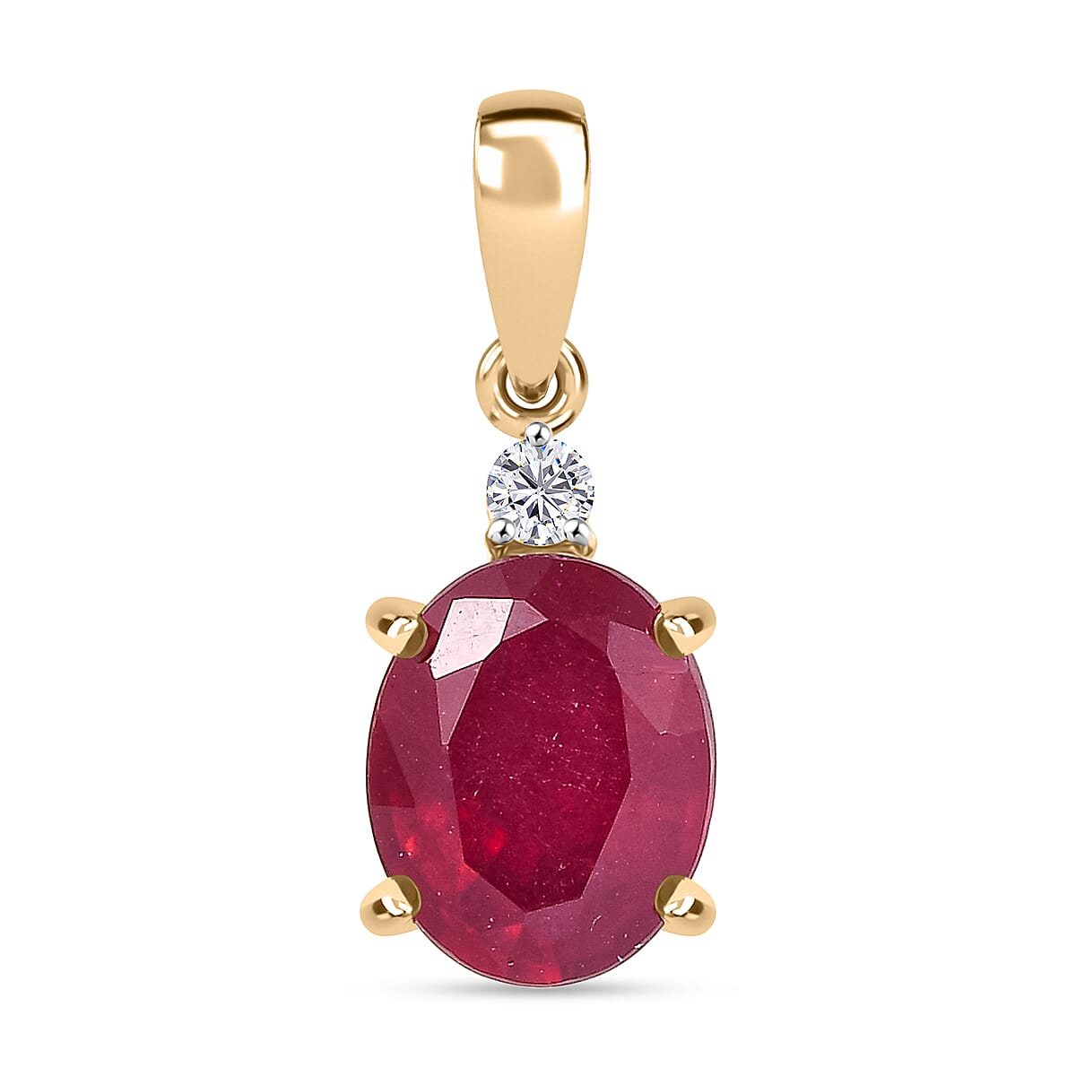 4.15 Ct. AA African Ruby, Lab Grown Diamond Solitaire Pendant in 9K Yellow Gold (SI-GH) 8271072 0