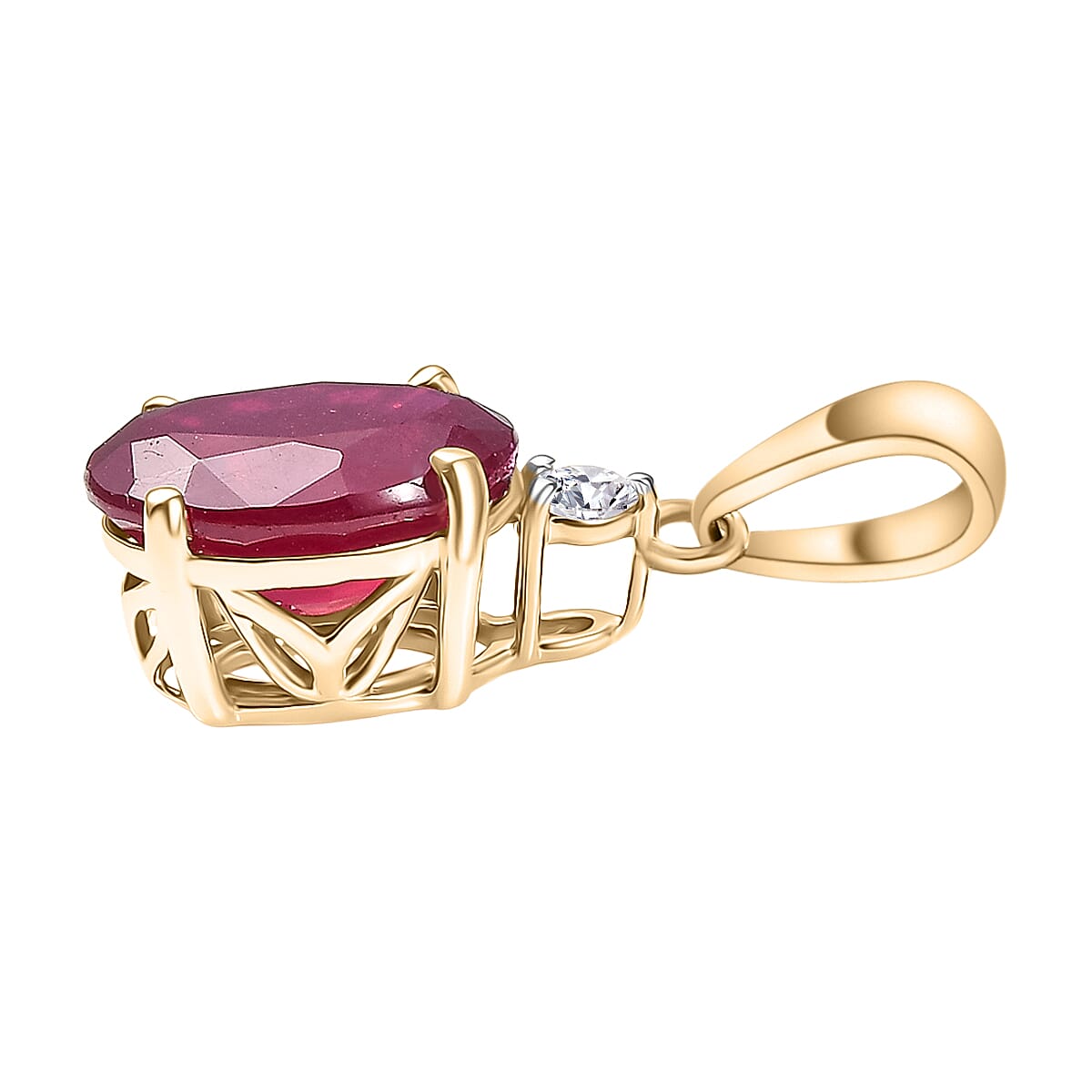 4.15 Ct. AA African Ruby, Lab Grown Diamond Solitaire Pendant in 9K Yellow Gold (SI-GH) 8271072 4