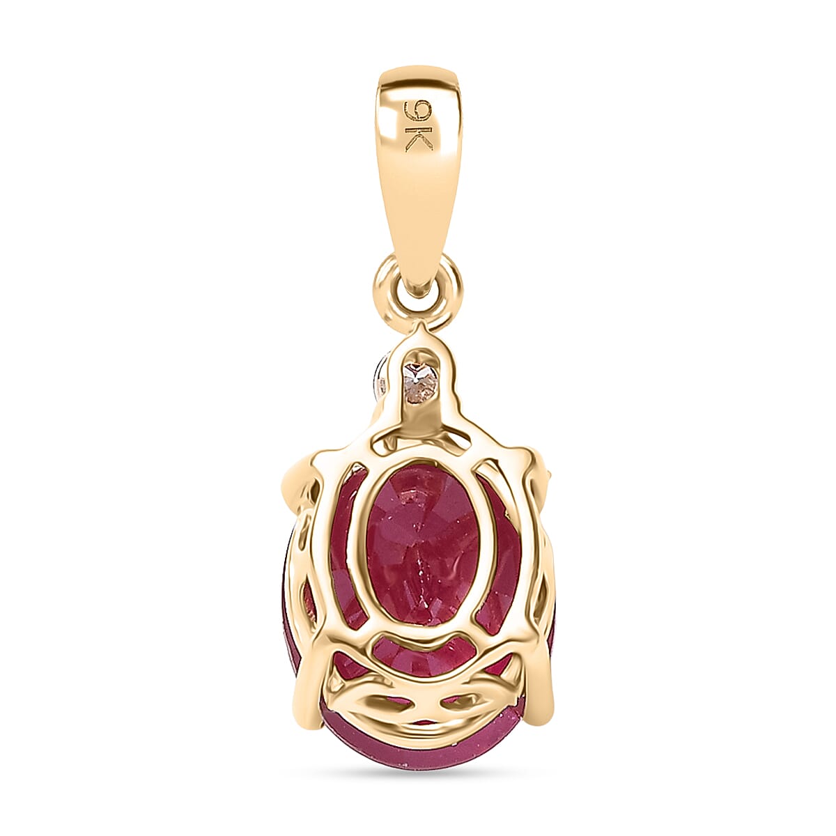 4.15 Ct. AA African Ruby, Lab Grown Diamond Solitaire Pendant in 9K Yellow Gold (SI-GH) 8271072 5