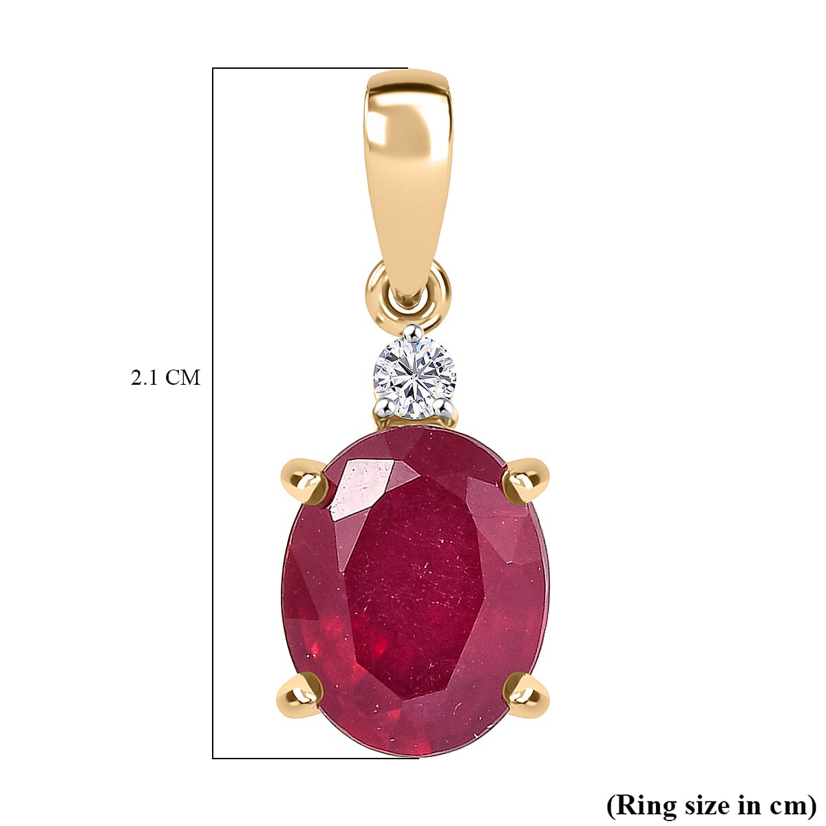 4.15 Ct. AA African Ruby, Lab Grown Diamond Solitaire Pendant in 9K Yellow Gold (SI-GH) 8271072 6