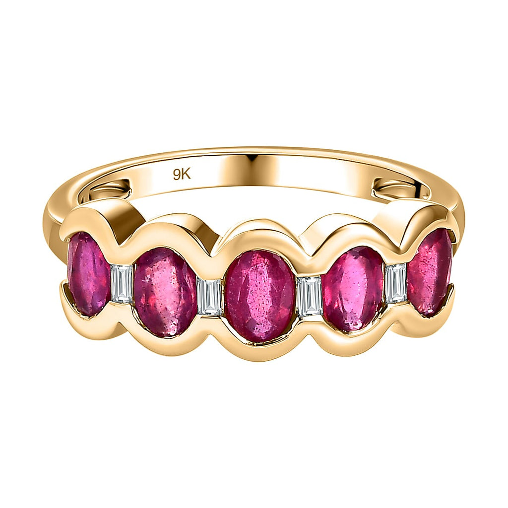 9K Yellow Gold African Ruby & Moissanite Band Ring 1.81 Ct