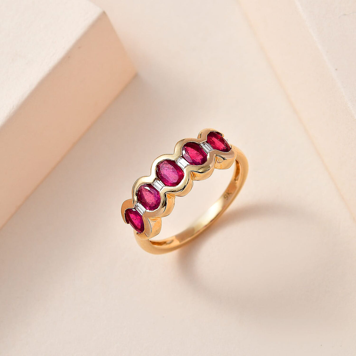 9K Yellow Gold African Ruby &amp; Moissanite Band Ring 1.81 Ct 7632609 1