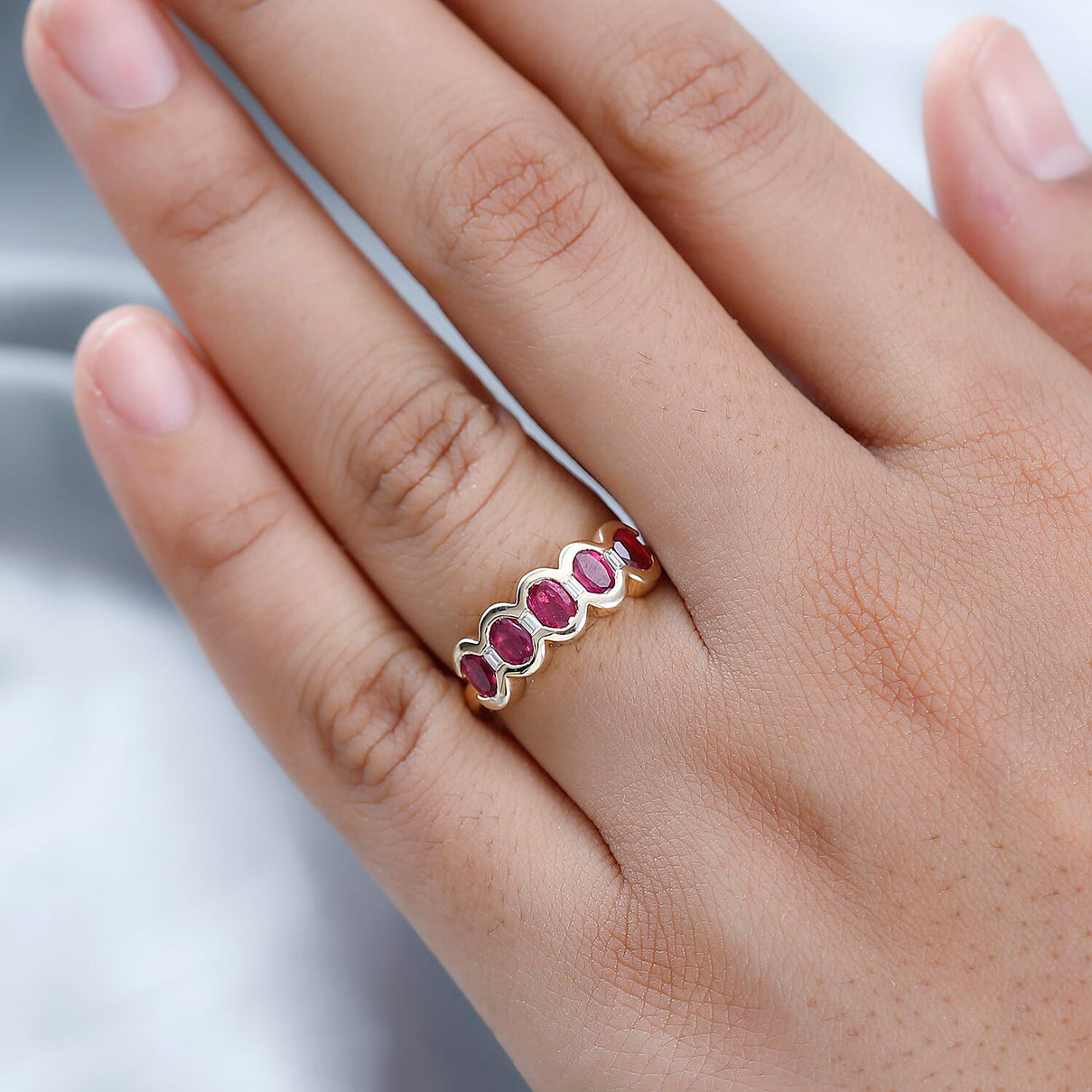 9K Yellow Gold African Ruby &amp; Moissanite Band Ring 1.81 Ct 7632609 2