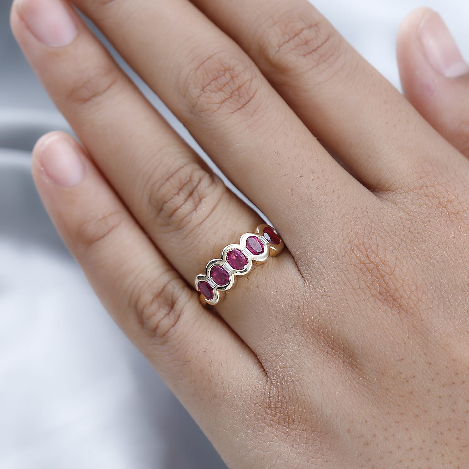 9K Yellow Gold African Ruby &amp; Moissanite Band Ring 1.81 Ct 7632609 2