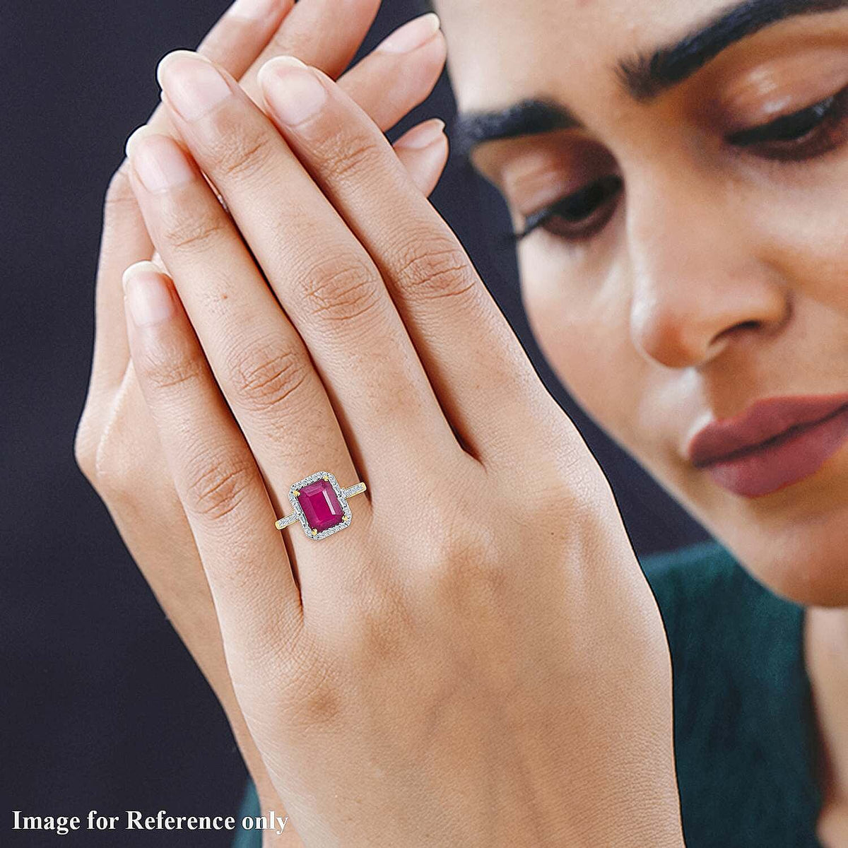 9K Yellow Gold  AA   African Ruby ,  Moissanite  Main Stone With Side Stone Ring 4.10 ct,  Gold Wt. 1.95 Gms  4.100  Ct. 7626910 2