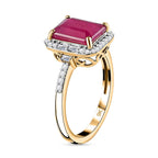 9K Yellow Gold  AA   African Ruby ,  Moissanite  Main Stone With Side Stone Ring 4.10 ct,  Gold Wt. 2.43 Gms  4.100  Ct.
