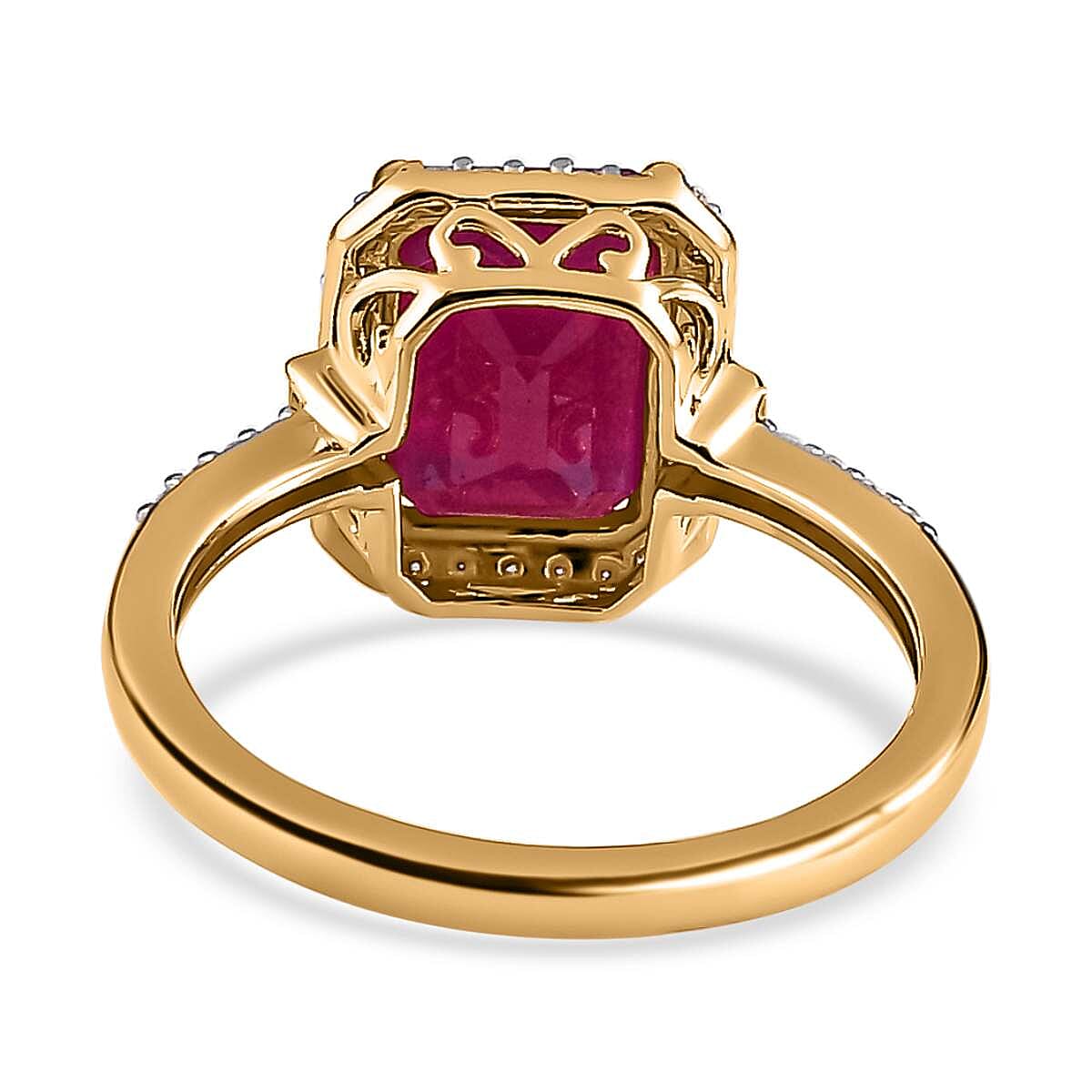 9K Yellow Gold  AA   African Ruby ,  Moissanite  Main Stone With Side Stone Ring 4.10 ct,  Gold Wt. 1.95 Gms  4.100  Ct. 7626910 4