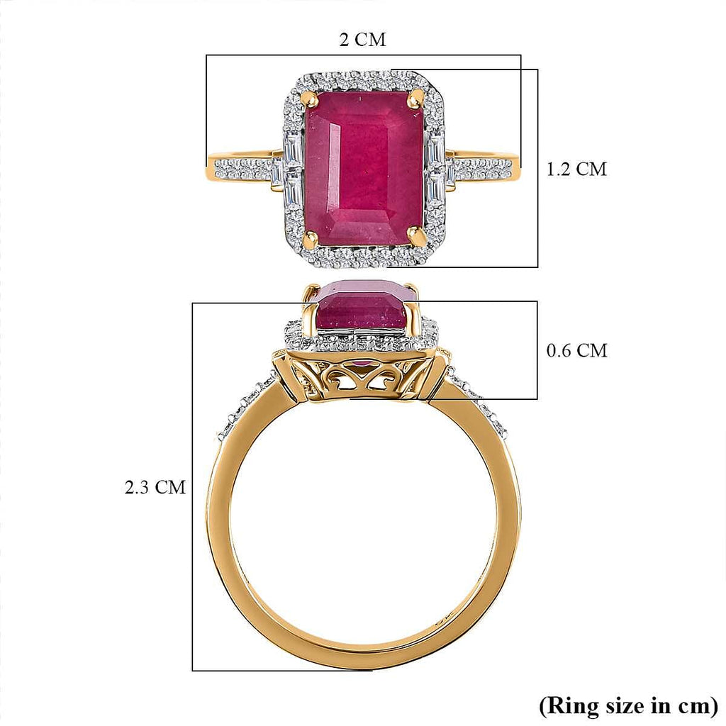 9K Yellow Gold  AA   African Ruby ,  Moissanite  Main Stone With Side Stone Ring 4.10 ct,  Gold Wt. 2.43 Gms  4.100  Ct.