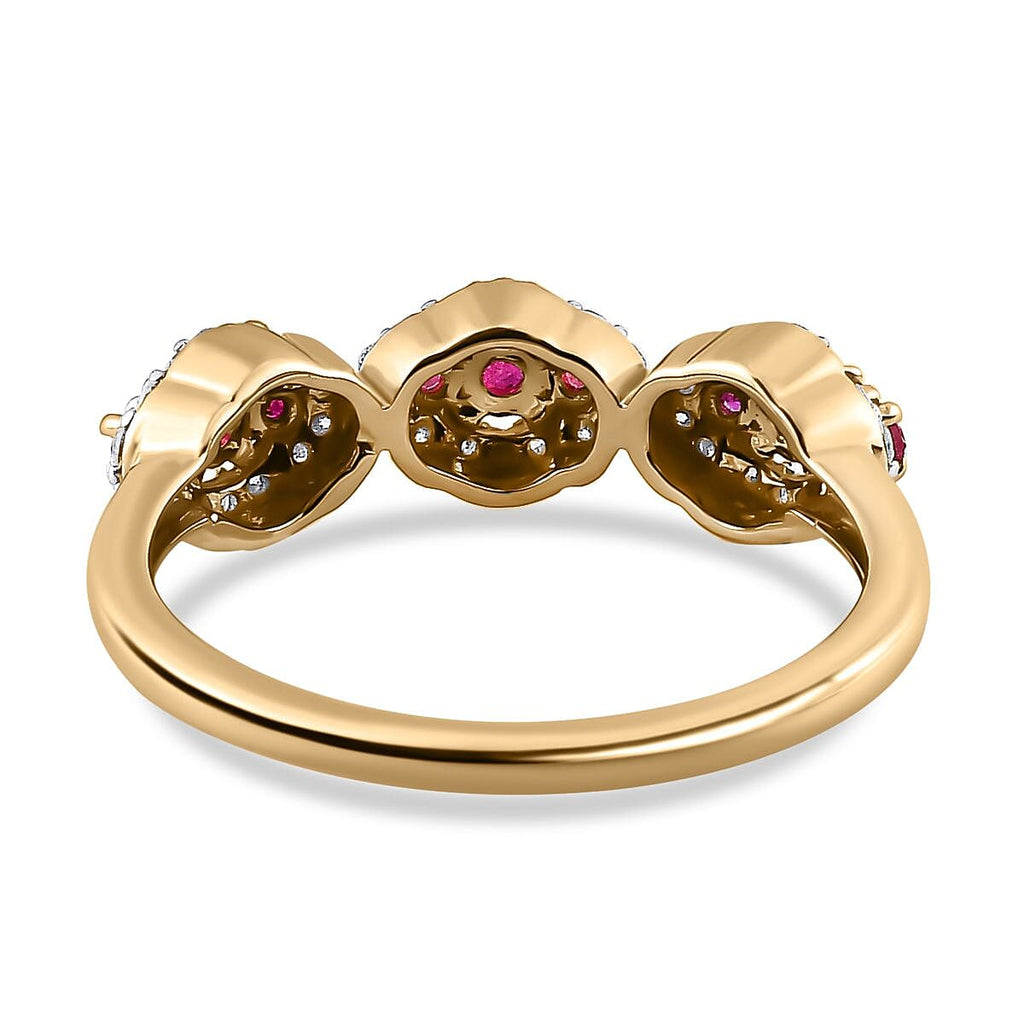 9K Yellow Gold  AA   African Ruby ,  Moissanite  Main Stone With Side Stone Ring 0.44 ct,  Gold Wt. 1.92 Gms  0.438  Ct.