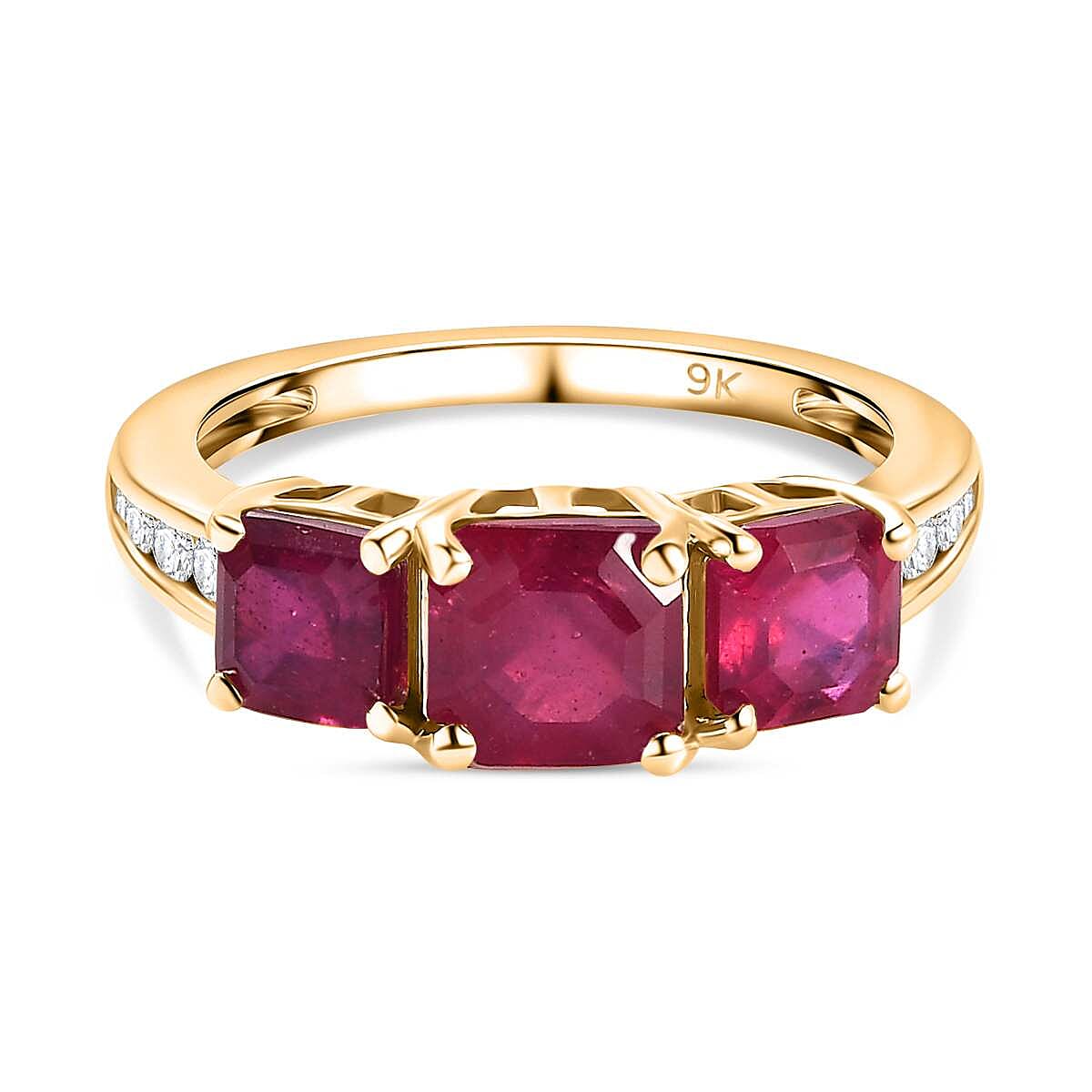 9K Yellow Gold AA African Ruby , Moissanite Classic Solitaire Ring in Gold Wt. 2.45 grams, 3.40 Ct 7633904 0