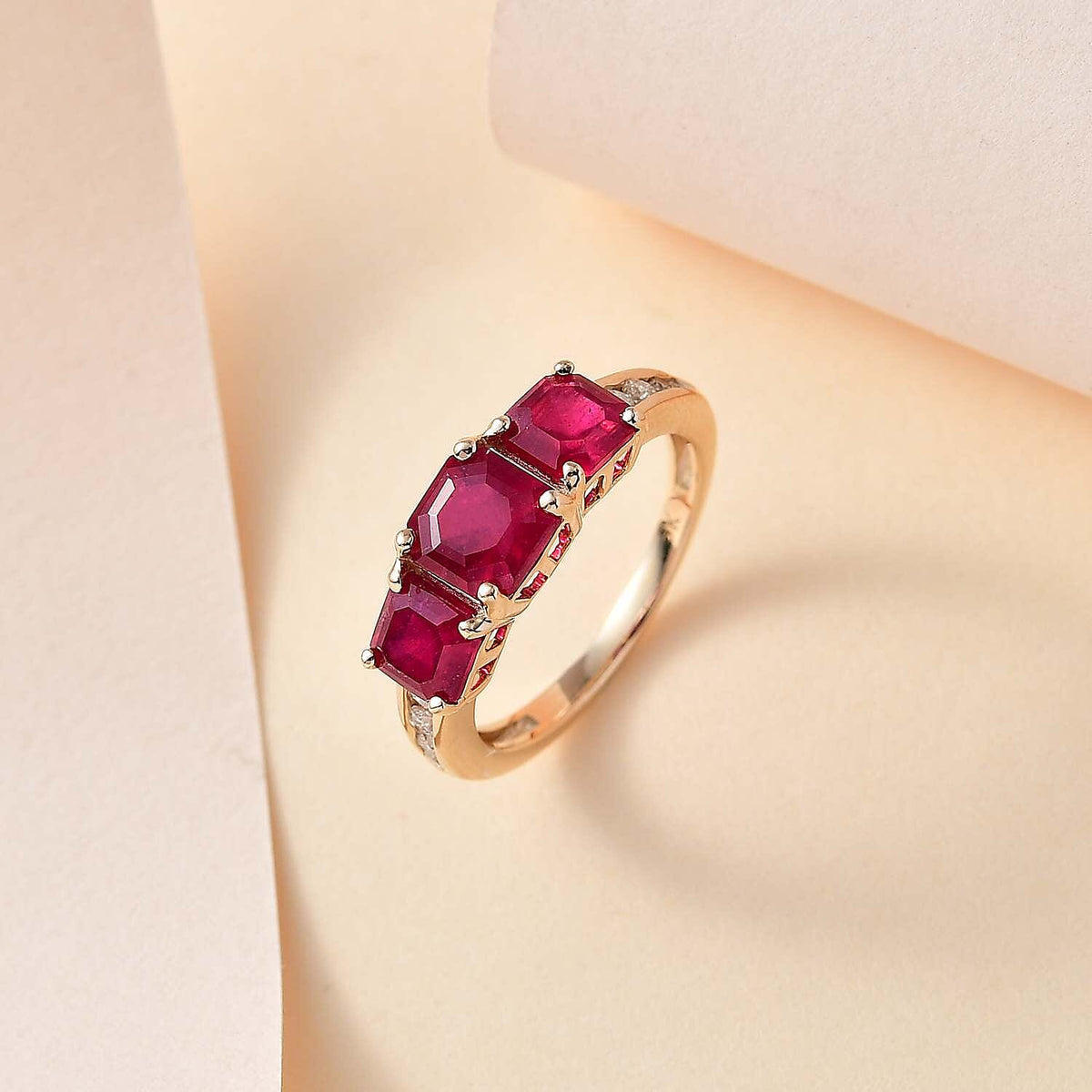 9K Yellow Gold AA African Ruby , Moissanite Classic Solitaire Ring in Gold Wt. 2.45 grams, 3.40 Ct 7633904 1