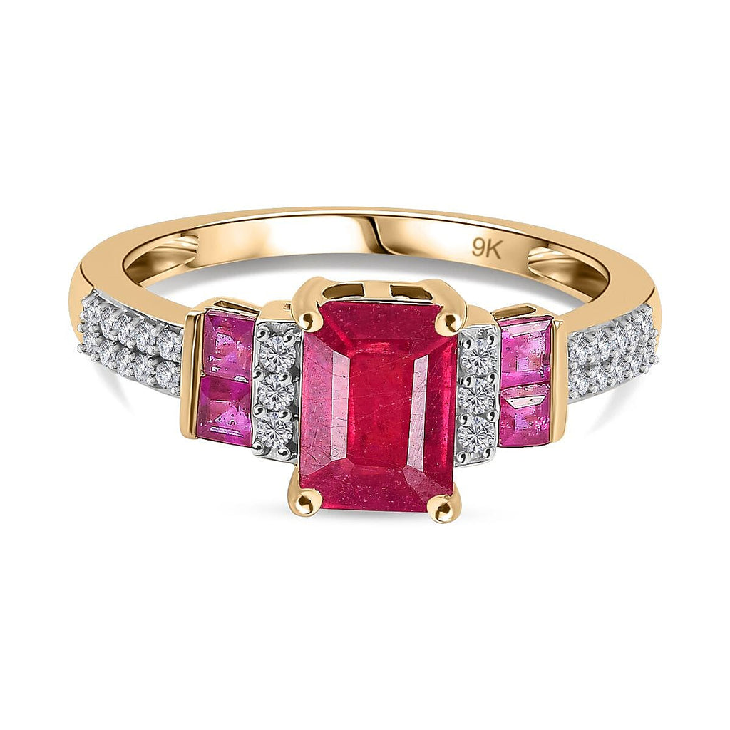9K Yellow Gold AA African Ruby, Moissanite Ring 2.07 Ct.