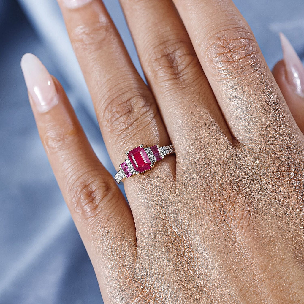 9K Yellow Gold AA African Ruby, Moissanite Ring 2.07 Ct.