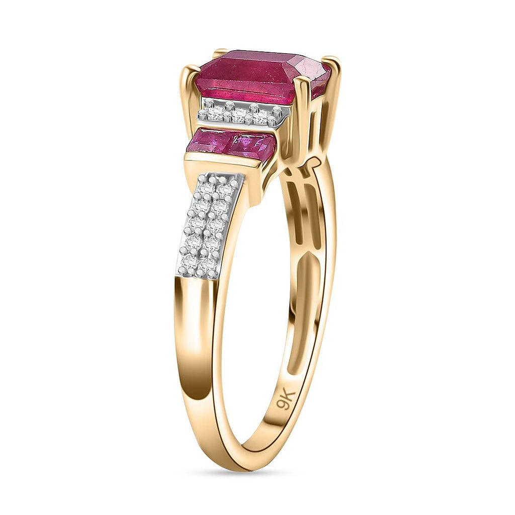 9K Yellow Gold AA African Ruby, Moissanite Ring 2.07 Ct.