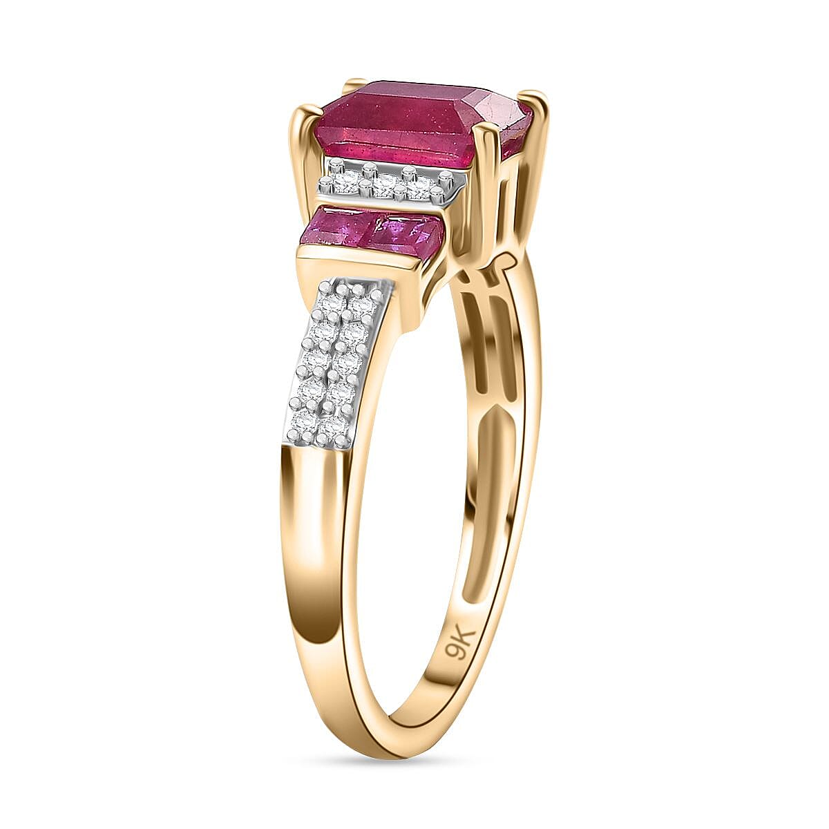 9K Yellow Gold 2.07 Ct. AA African Ruby and Moissanite Ring 7854497 7