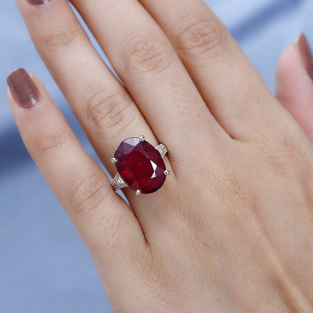 9K Yellow Gold AAA African Ruby 15.5cts & Diamond Ring Gold Wt. 3.79 Gms