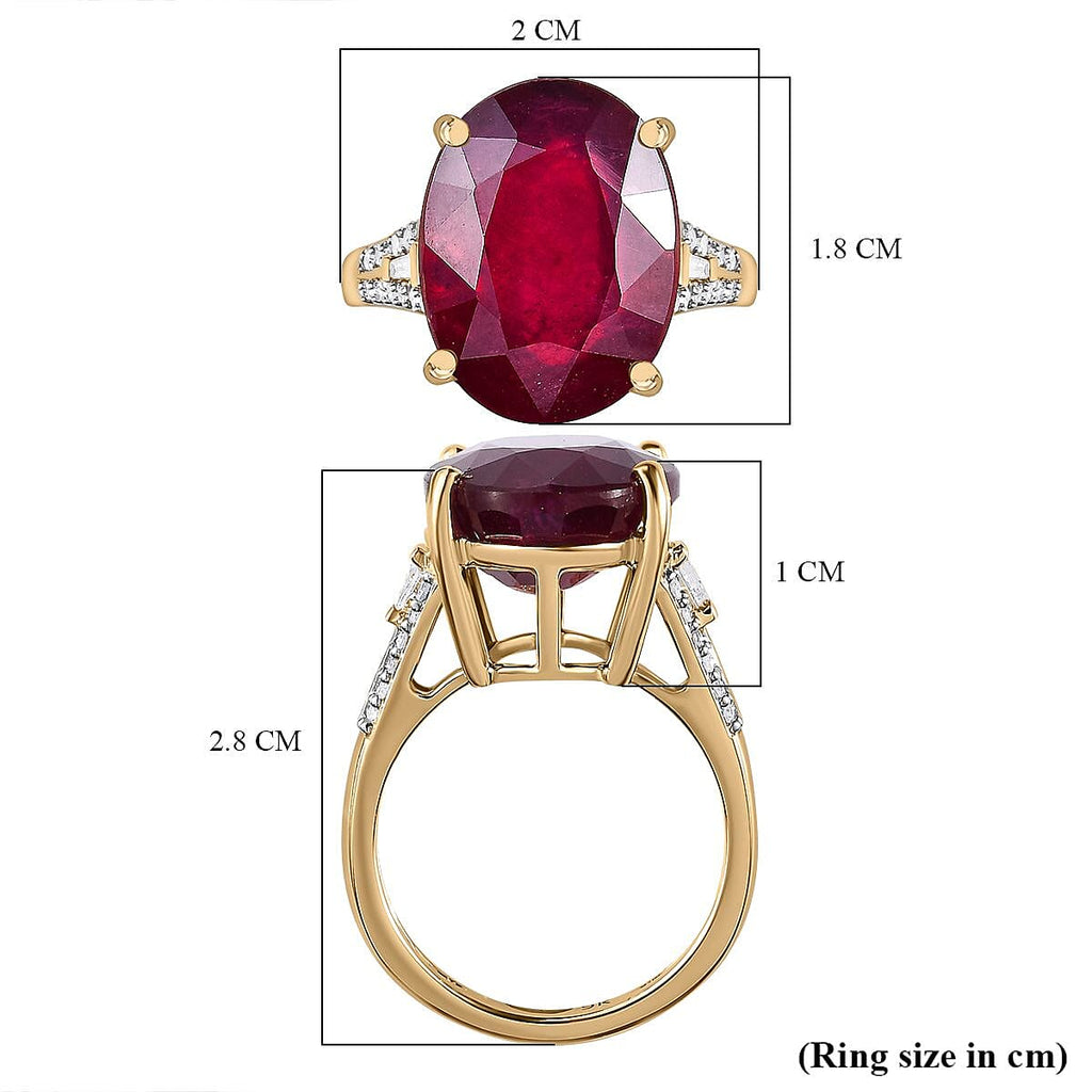 9K Yellow Gold AAA African Ruby 15.5cts & Diamond Ring Gold Wt. 3.79 Gms