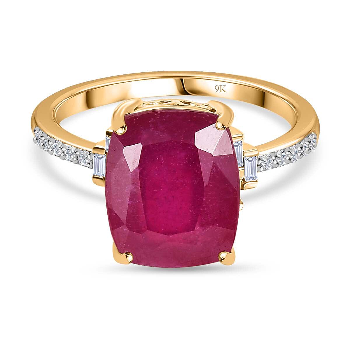 African Ruby and Diamond Solitaire Ring in 9K Yellow Gold 7643311 0