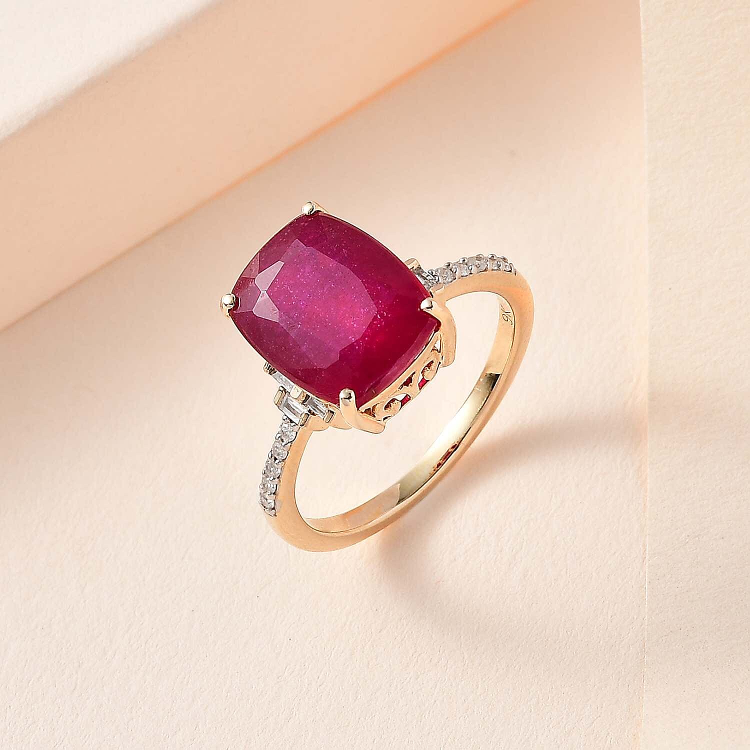 African Ruby and Diamond Solitaire Ring in 9K Yellow Gold 7643311 1