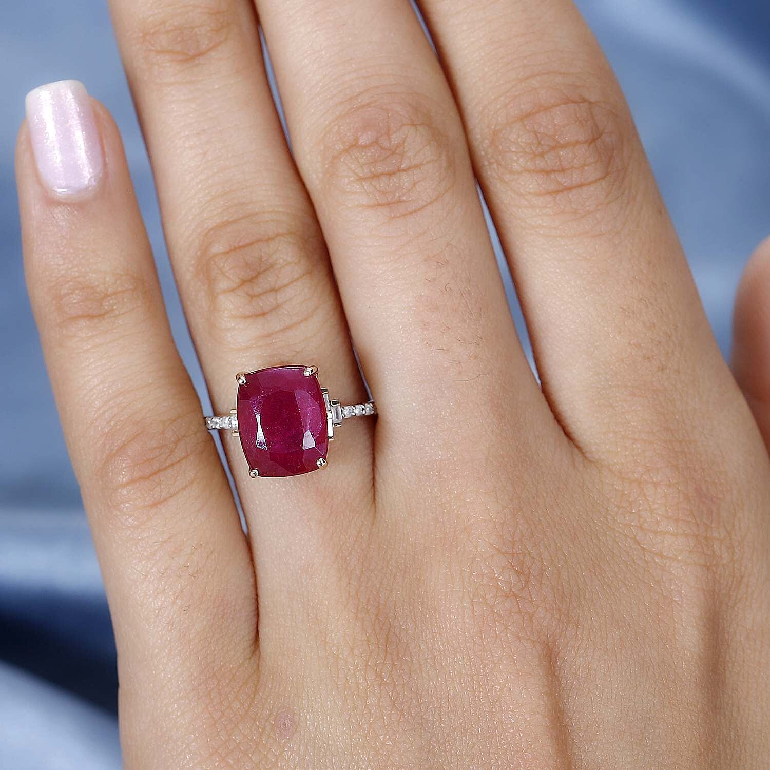 African Ruby and Diamond Solitaire Ring in 9K Yellow Gold 7643311 2