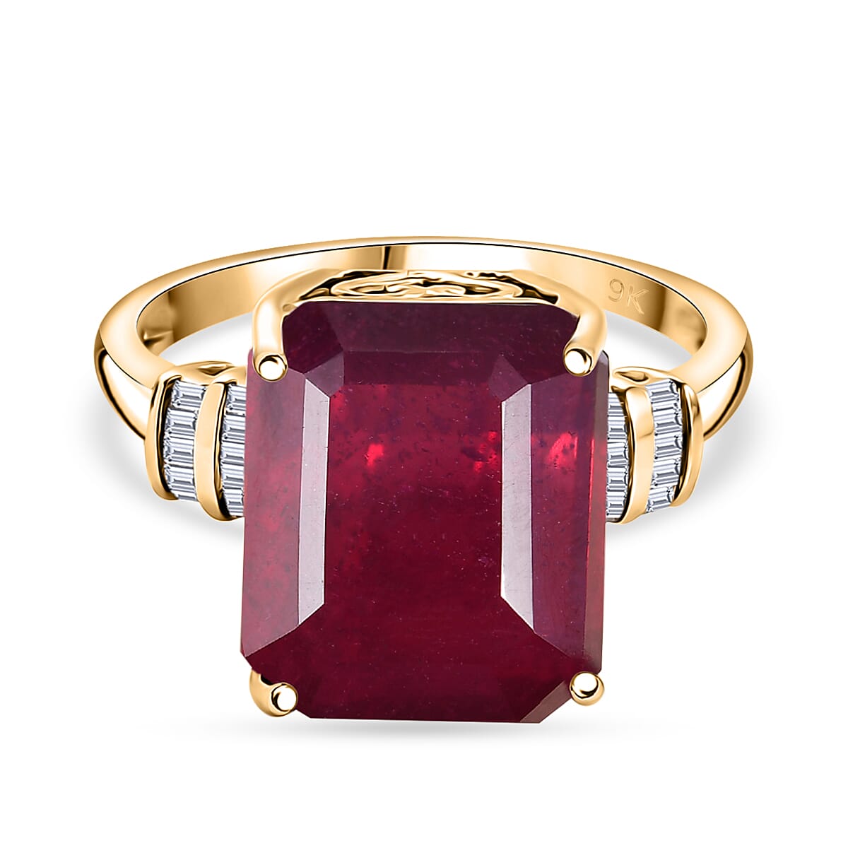 10 Ct. Natural African Ruby, White Diamond Solitaire Ring in 9K Yellow Gold 8216019 0