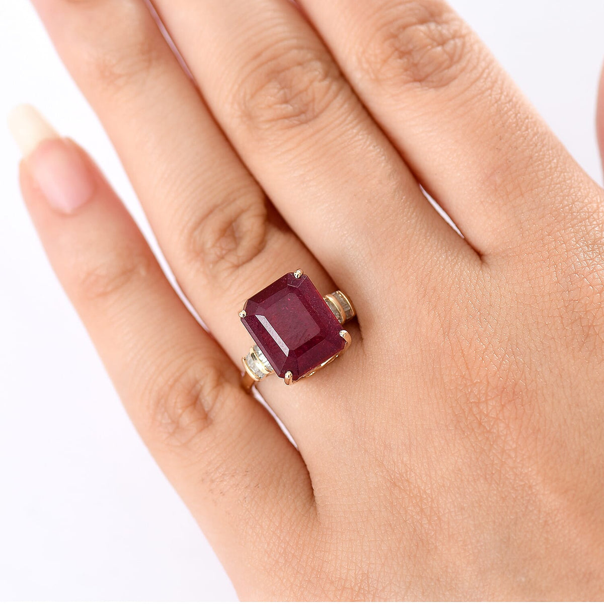 10 Ct. Natural African Ruby, White Diamond Solitaire Ring in 9K Yellow Gold 8216019 2