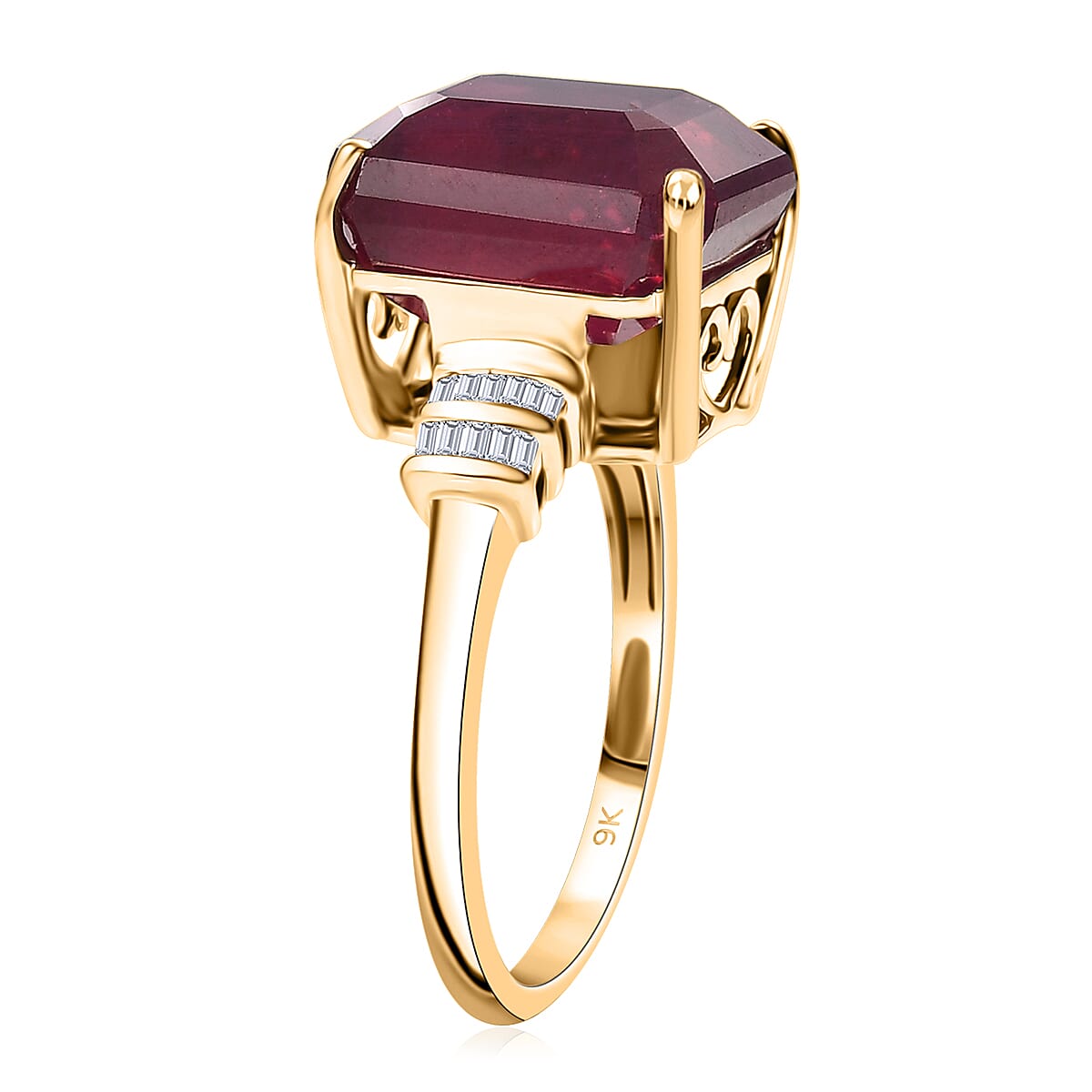 10 Ct. Natural African Ruby, White Diamond Solitaire Ring in 9K Yellow Gold 8216019 3