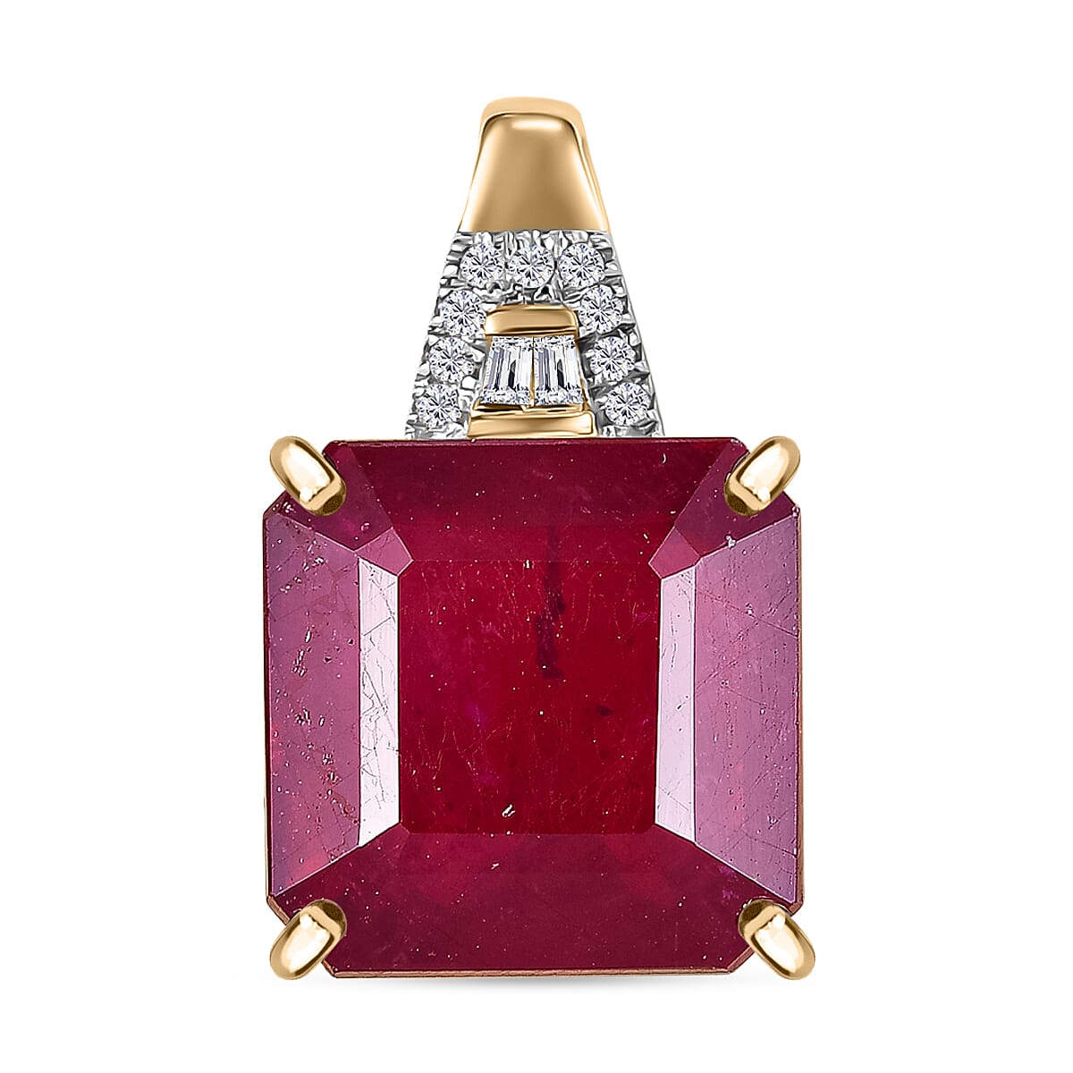 13.6 Ct. AA African Ruby, White Diamond Solitaire Pendant in 9K Yellow Gold 8251789 0