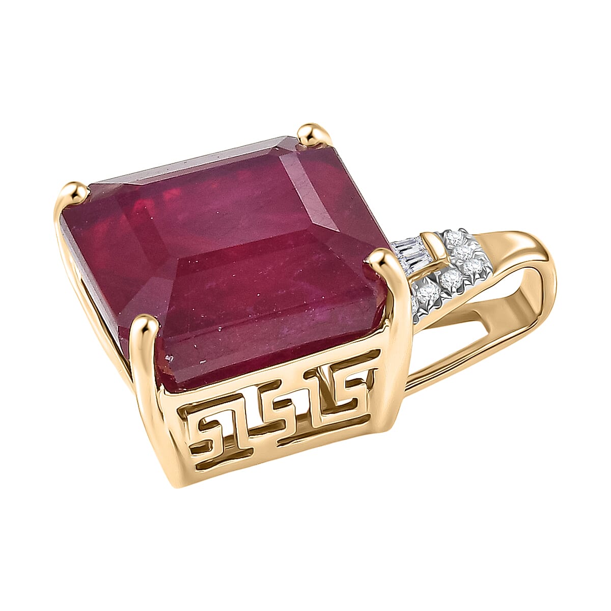 13.6 Ct. AA African Ruby, White Diamond Solitaire Pendant in 9K Yellow Gold 8251789 4