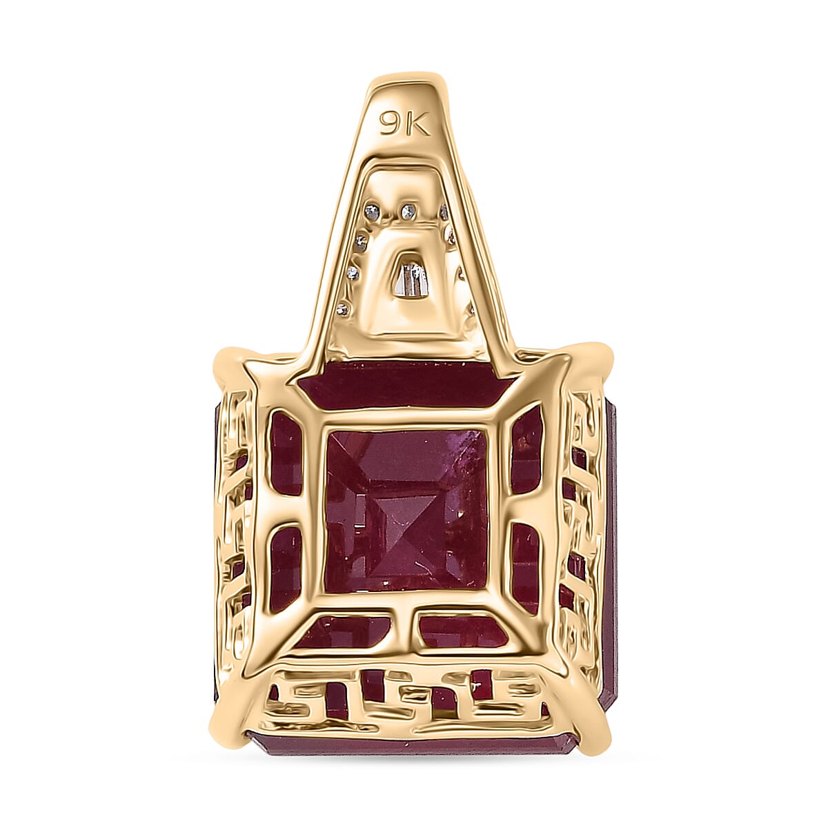 13.6 Ct. AA African Ruby, White Diamond Solitaire Pendant in 9K Yellow Gold 8251789 5