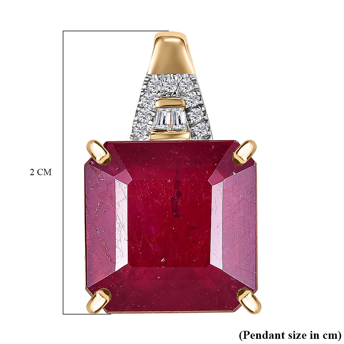 13.6 Ct. AA African Ruby, White Diamond Solitaire Pendant in 9K Yellow Gold 8251789 6