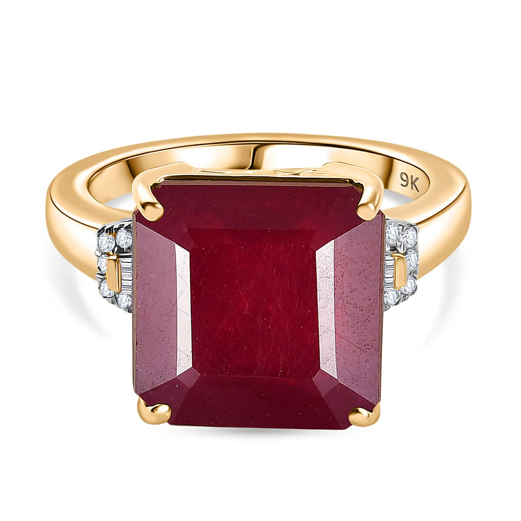 9K Yellow Gold AA African Ruby & White Diamond Ring 13.82 Ct.