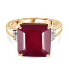 9K Yellow Gold AA African Ruby & White Diamond Ring 13.82 Ct.