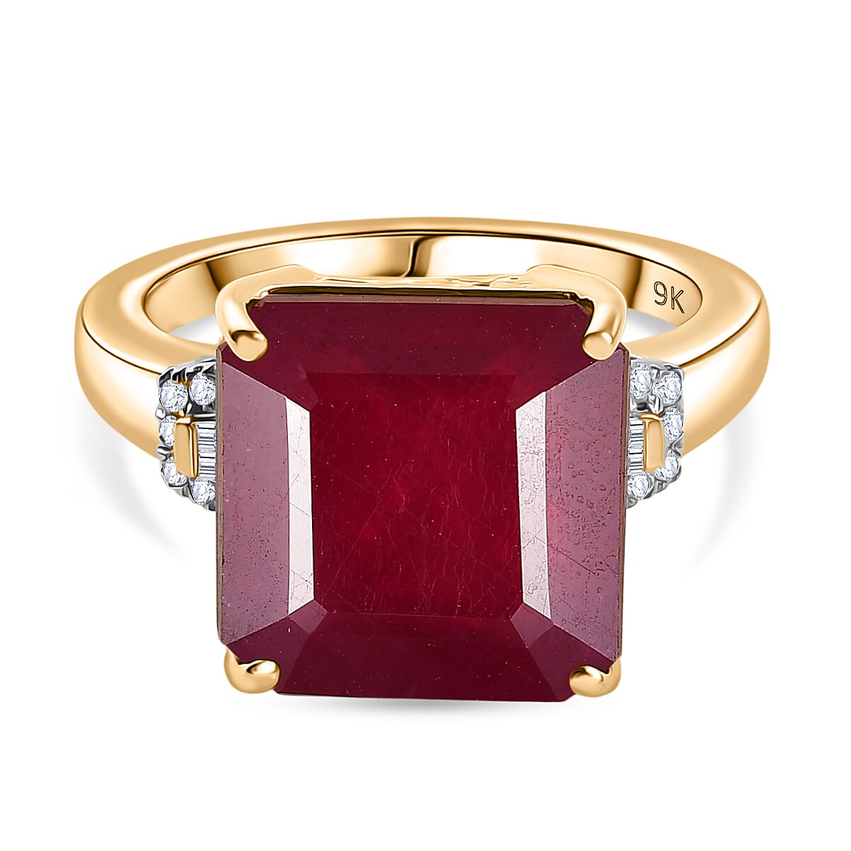 13.6 Ct. Natural African Ruby, White Diamond Ring in 9K Yellow Gold 8251748 0