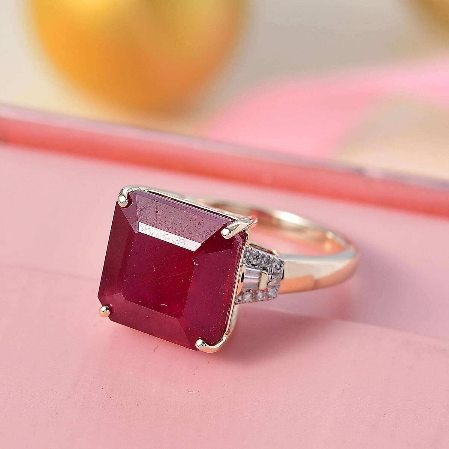 13.6 Ct. Natural African Ruby, White Diamond Ring in 9K Yellow Gold 8251748 2