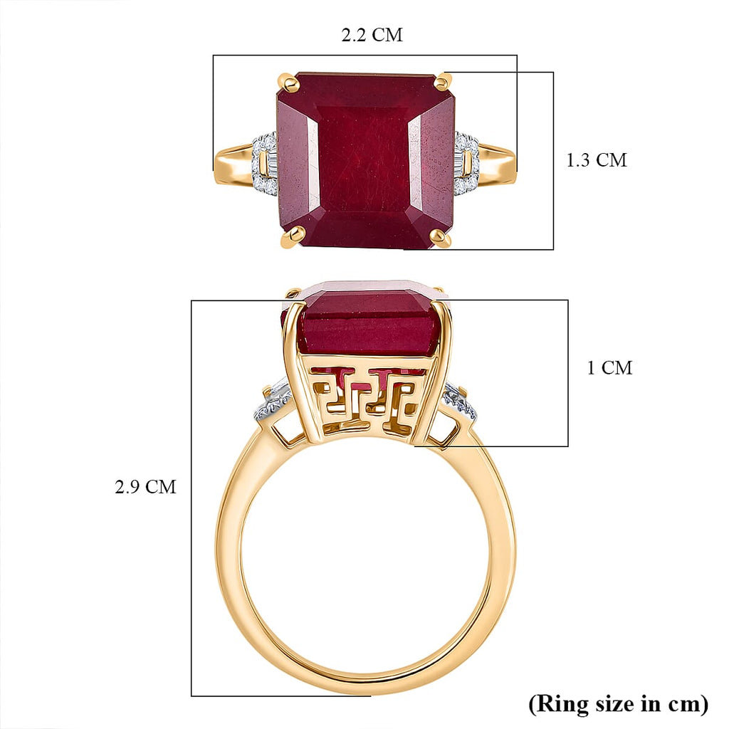 9K Yellow Gold AA African Ruby & White Diamond Ring 13.82 Ct.
