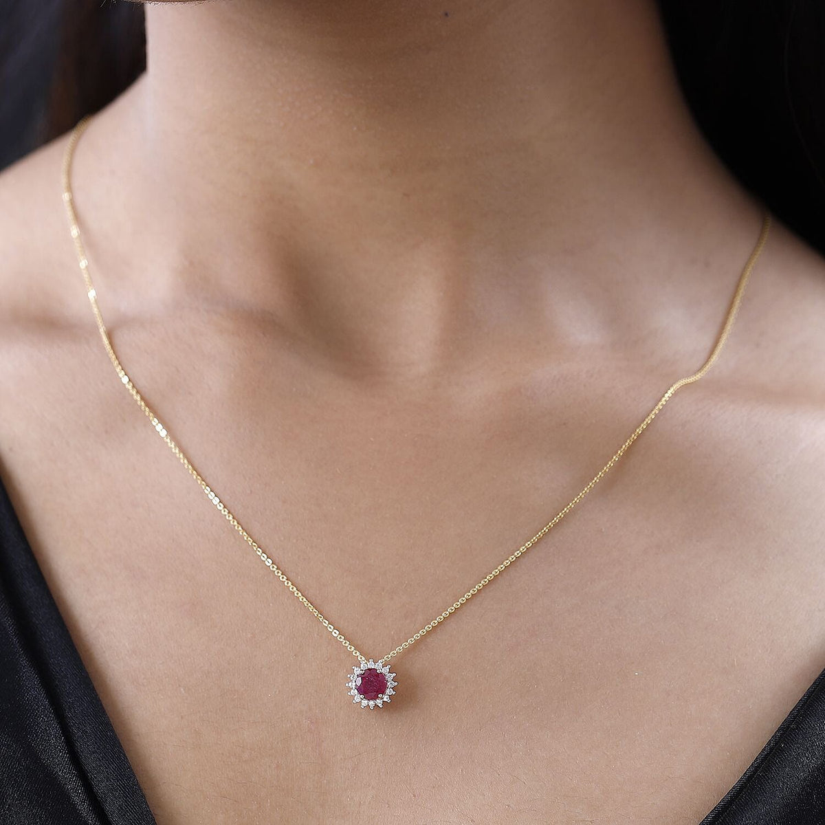 9K Yellow Gold African Ruby and Natural Zircon Circle Halo Pendant 1.46 Ct. 7571799 2