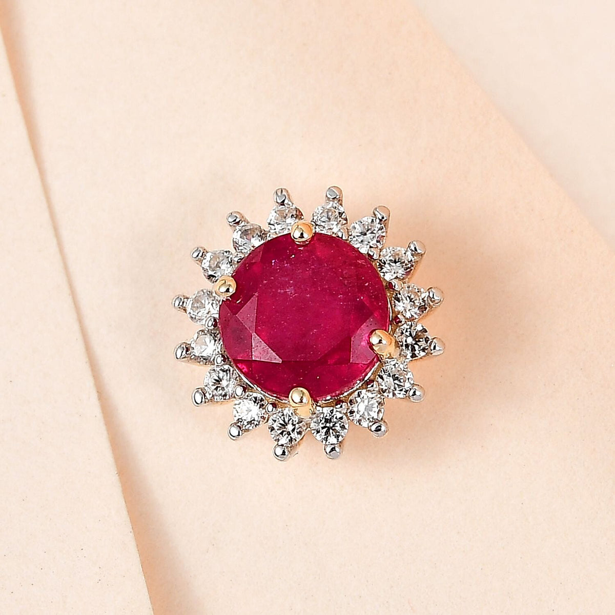 9K Yellow Gold African Ruby and Natural Zircon Circle Halo Pendant 1.46 Ct. 7571799 3