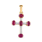 9K Yellow Gold AA African Ruby (FF) and Moissanite Cross Pendant 1.43 Ct.