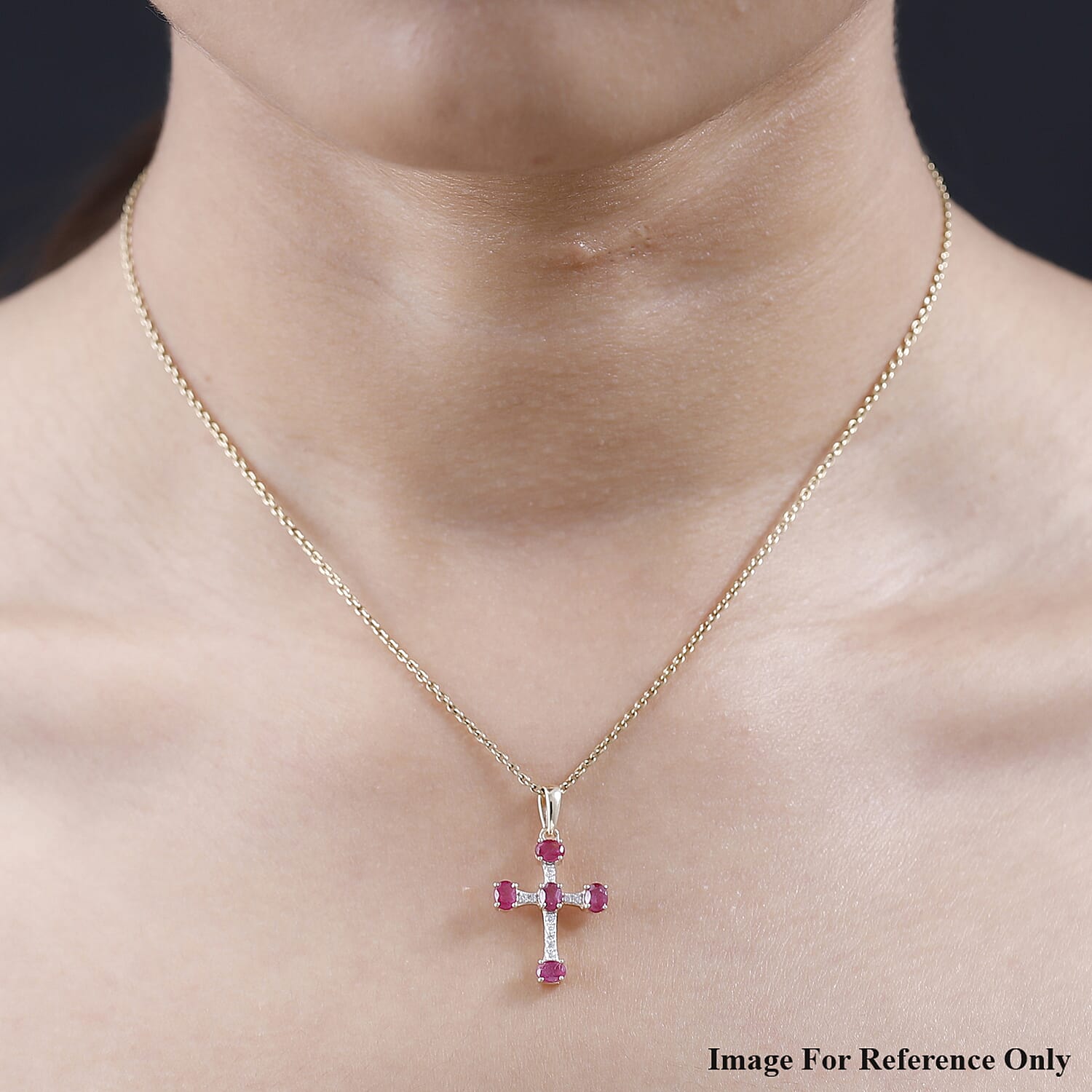 9K Yellow Gold AA African Ruby and Moissanite Cross Pendant 1.43 Ct 7152946 2