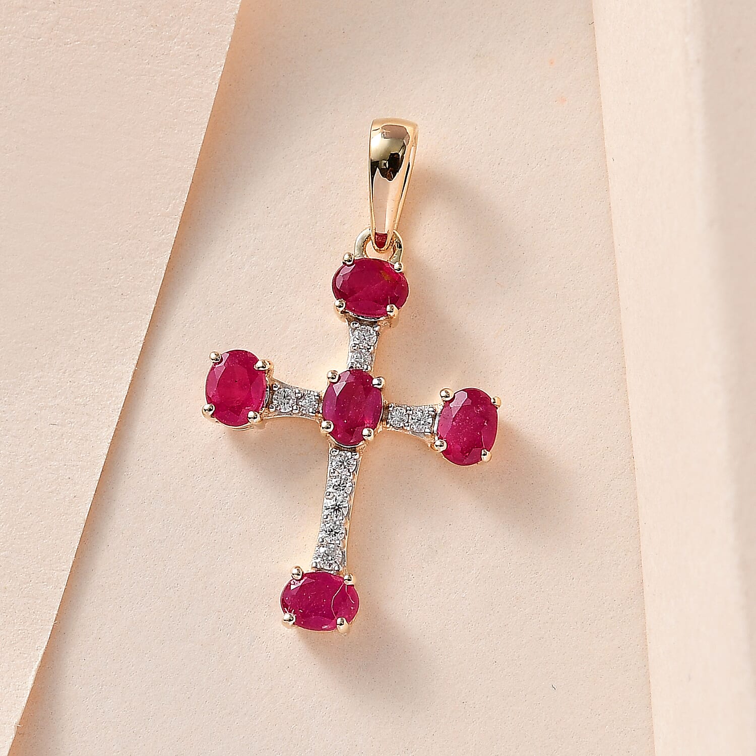 9K Yellow Gold AA African Ruby and Moissanite Cross Pendant 1.43 Ct 7152946 3
