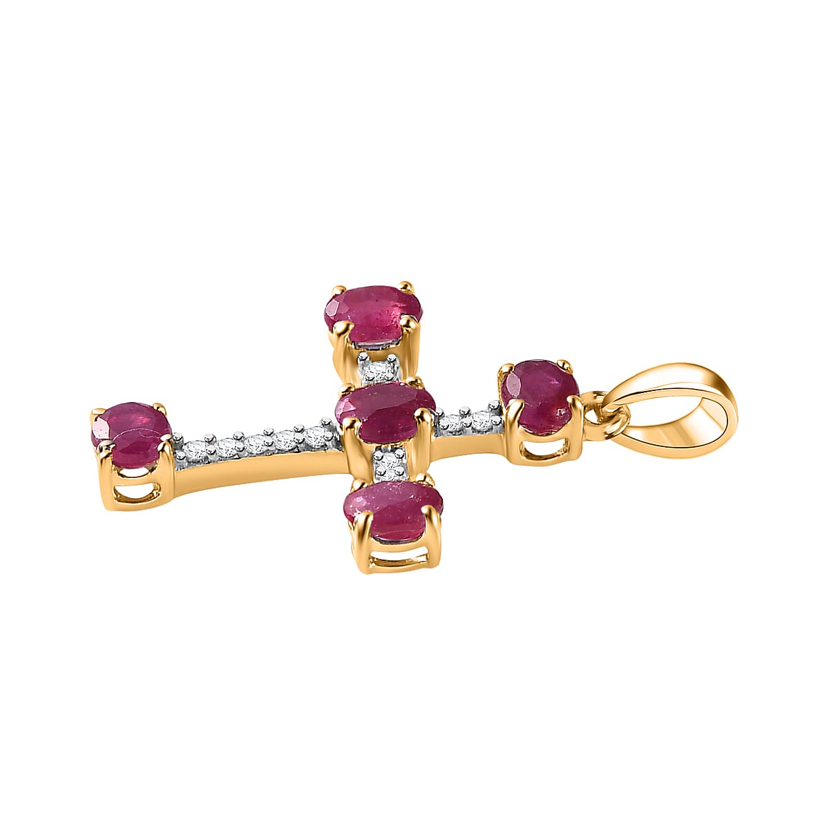 9K Yellow Gold AA African Ruby and Moissanite Cross Pendant 1.43 Ct 7152946 4