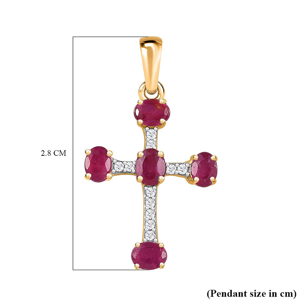 9K Yellow Gold AA African Ruby (FF) and Moissanite Cross Pendant 1.43 Ct.
