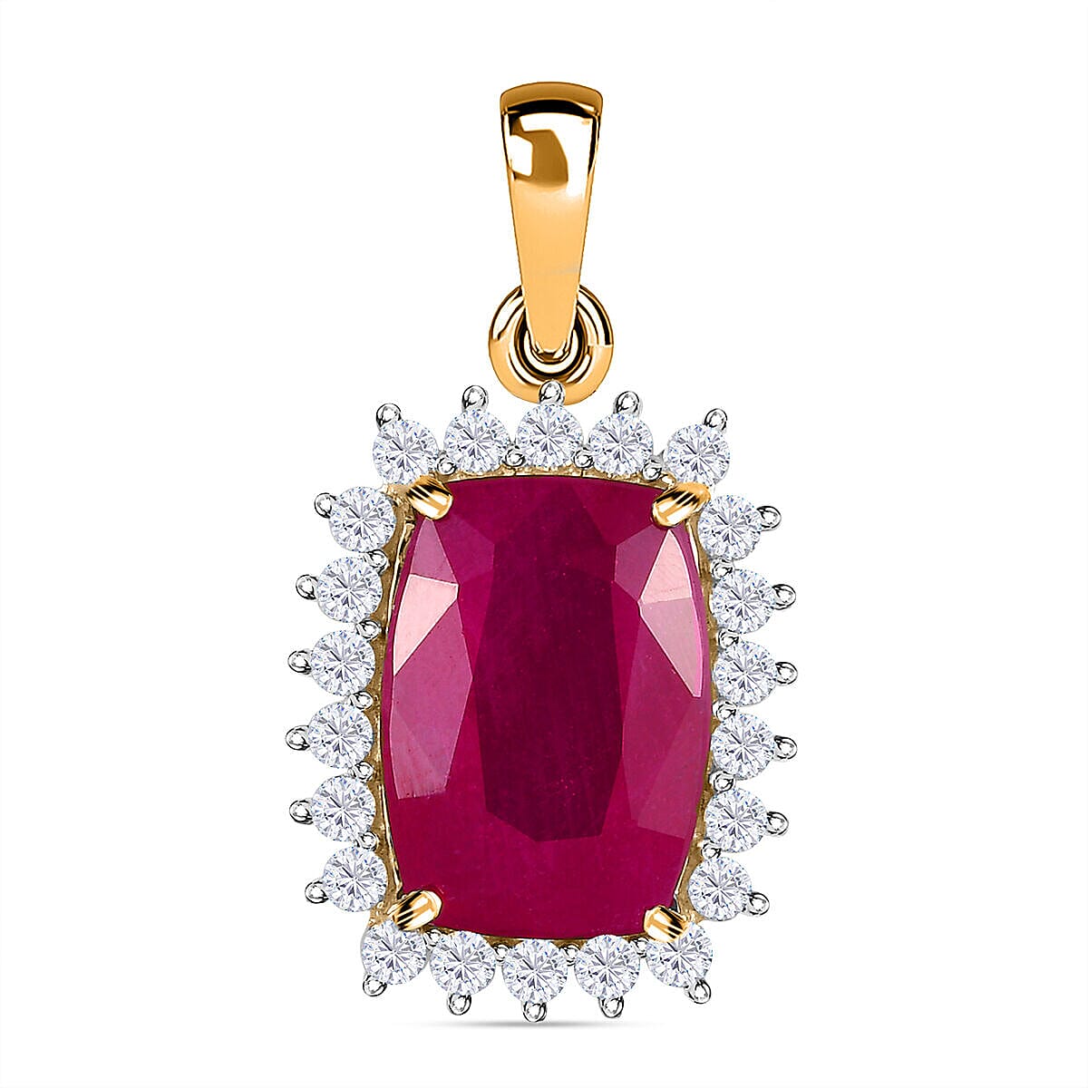 African Ruby and Moissanite Pendant in 9K Yellow Gold 7382515 0