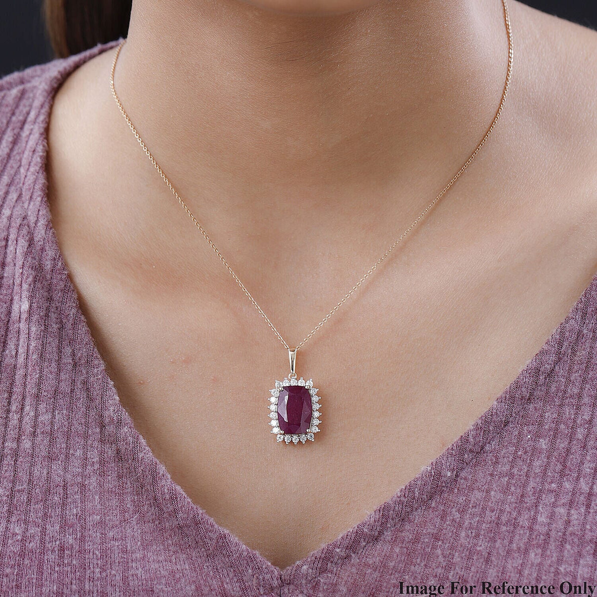 African Ruby and Moissanite Pendant in 9K Yellow Gold 7382515 2