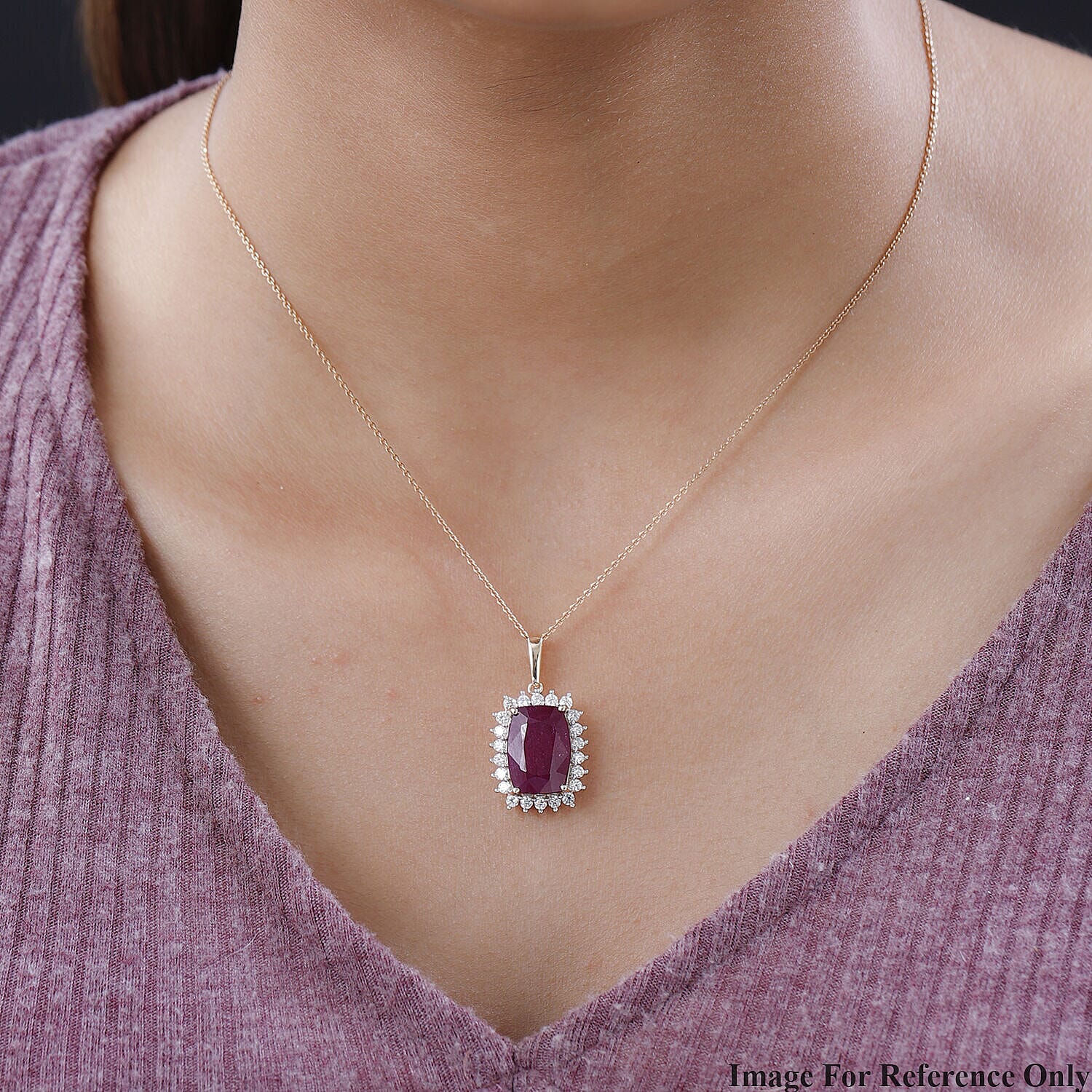 African Ruby and Moissanite Pendant in 9K Yellow Gold 7382515 2