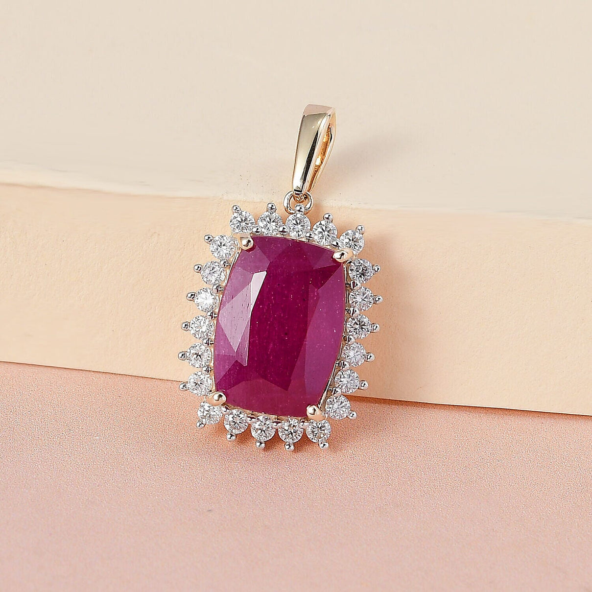 African Ruby and Moissanite Pendant in 9K Yellow Gold 7382515 3
